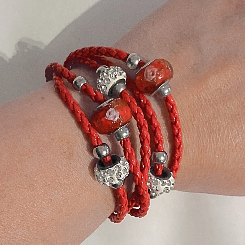 Red & Silver Beaded Bracelet - Picture 5 of 7